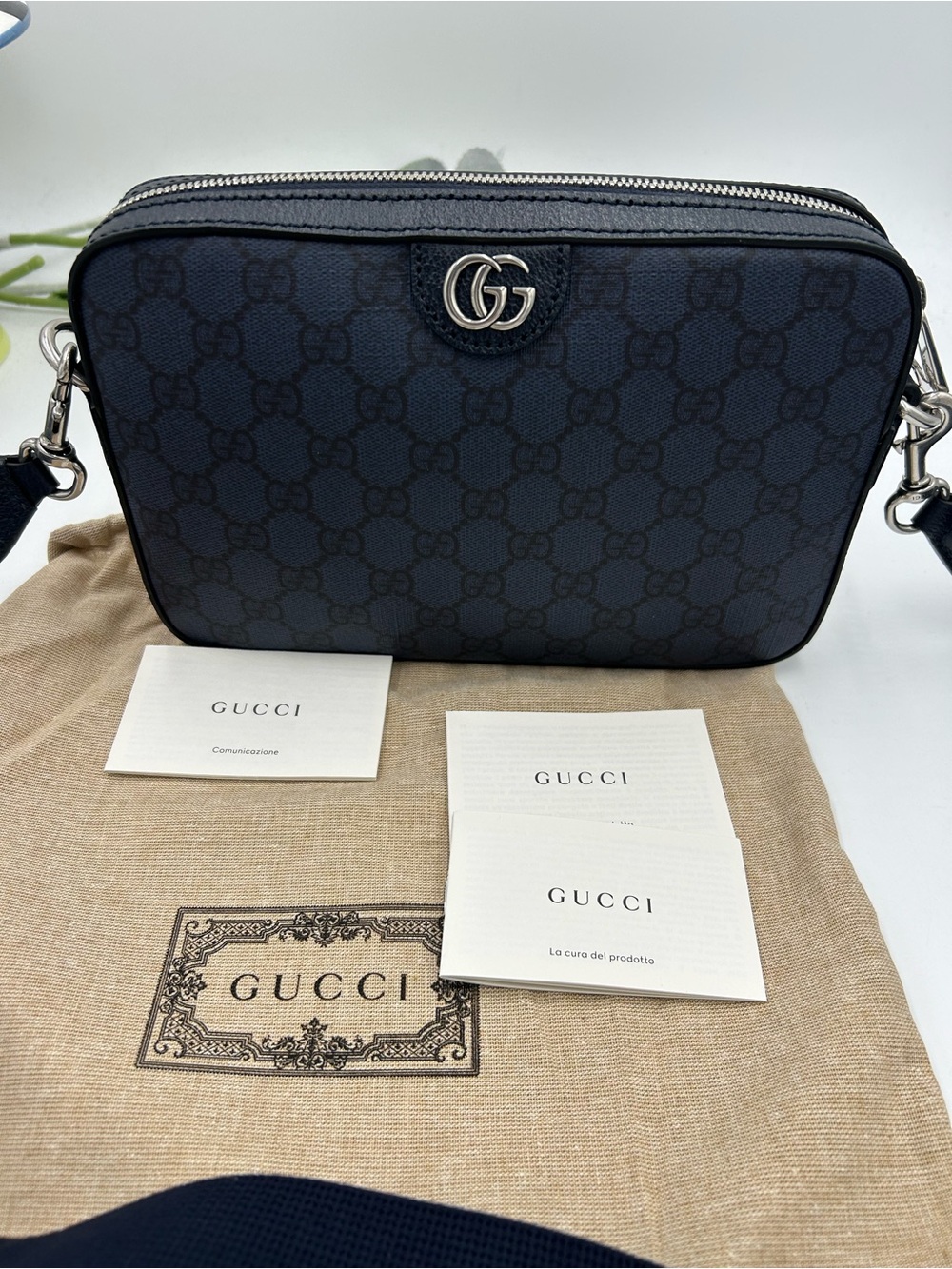 Unisex Gucci, blue/black Ophedia  GG print Crossbody bag made in Italy - Picture 2 of 16